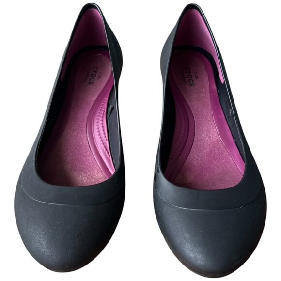 Crocs Lina Women's 7 Size Down For Half Size Black Pump Wedge Heel Dual Comfort - Picture 8 of 14